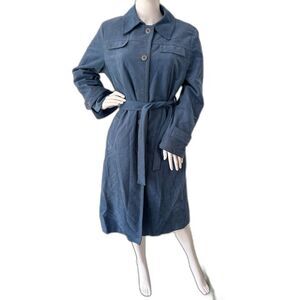 70s Vintage Forecaster of Boston Steel Blue Trench Raincoat Womens Size 13/14